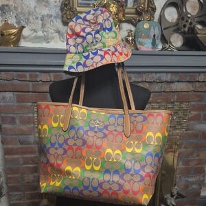 Coach Rainbow Pride Logo Tote and Hat Set